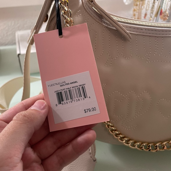 Juicy Couture Cream Quilted Angel Juicy Puff Half Moon Crossbody Bag - Picture 3 of 9